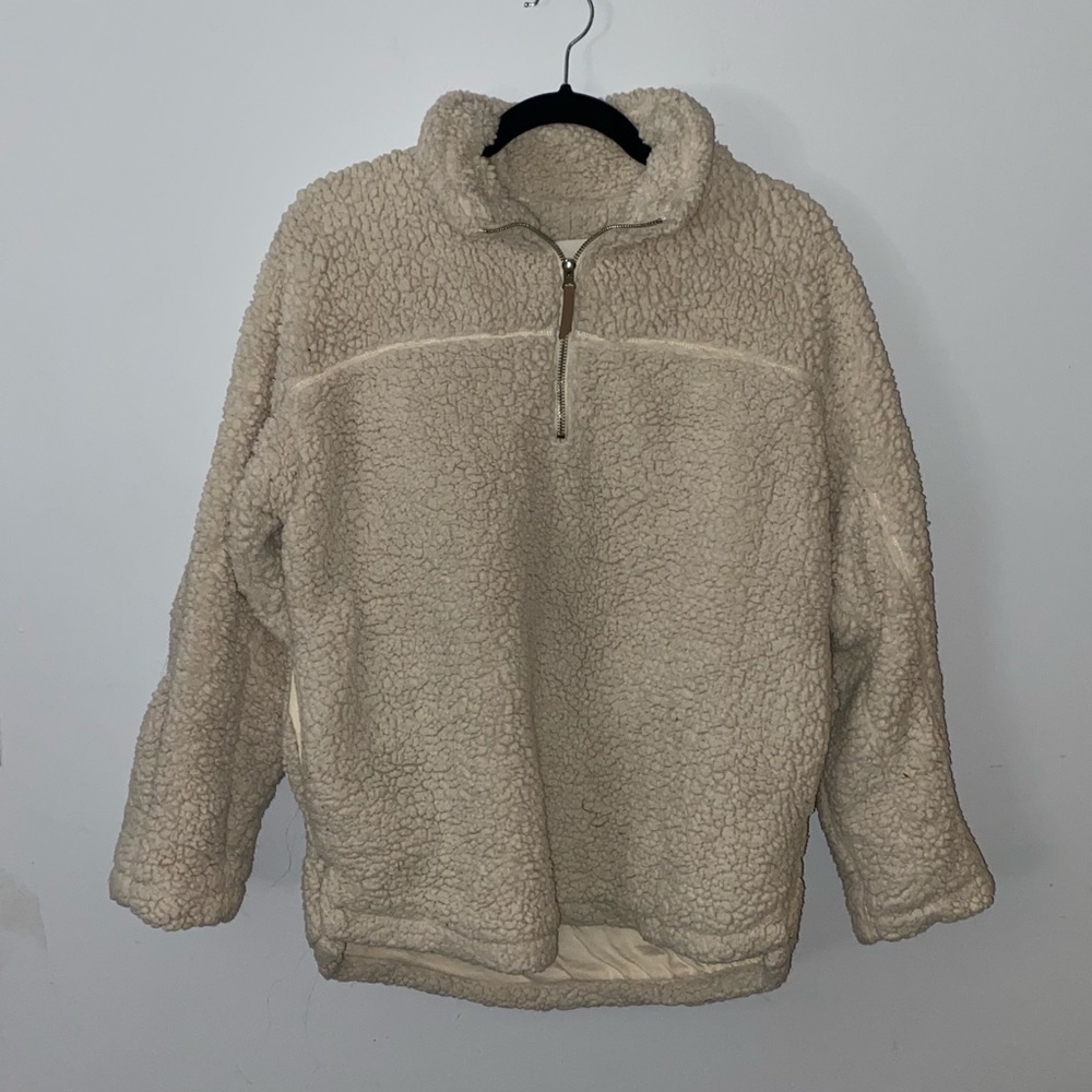 White Fluffy Half Zip Up